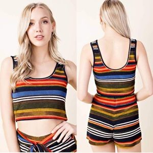Wild Honey Striped Two Piece Crop Top Short Set